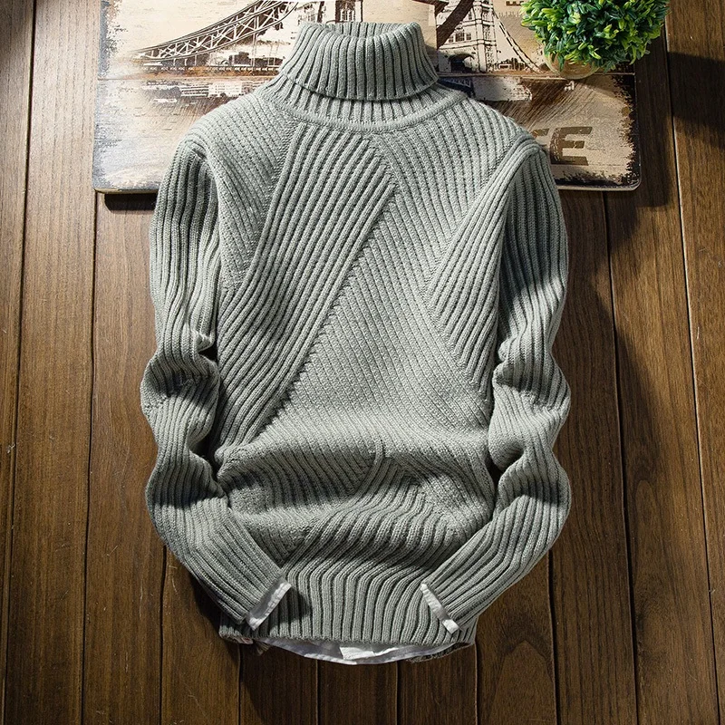 

New Fashion Classic Solid Color Turtleneck Sweater Men Winter Thick Warm Pullover Men Slim Fit Pull Homme