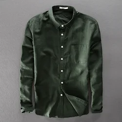 Italy style brand unique design army green shirt men cotton and linen shirts for men long-sleeved top clothing camisas chemise