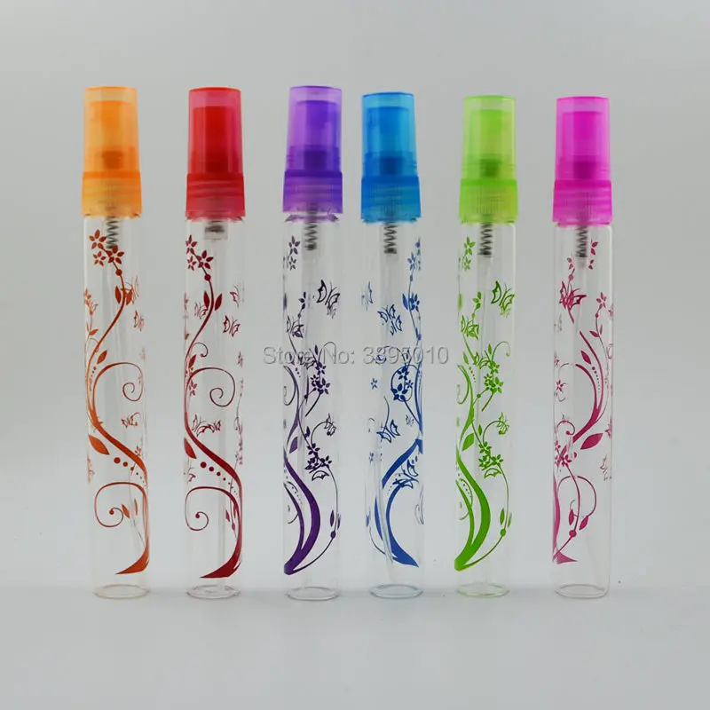 10ML Mini Refillable Portable Empty Spray Glass Perfume Bottle With Printing Flower 10cc Sample Parfum Bottles F412