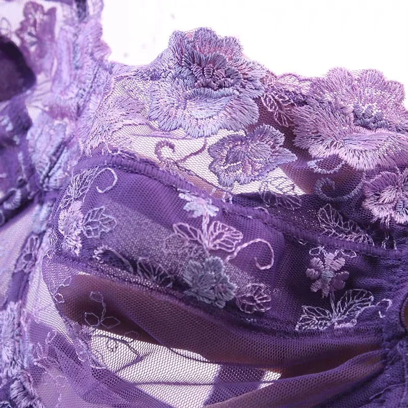 Women's Full Coverage Non Padding Floral Embroidery Underwired Plus Size Lace Bra 34 36 38 40 42 44 46 48 B C D E F G H