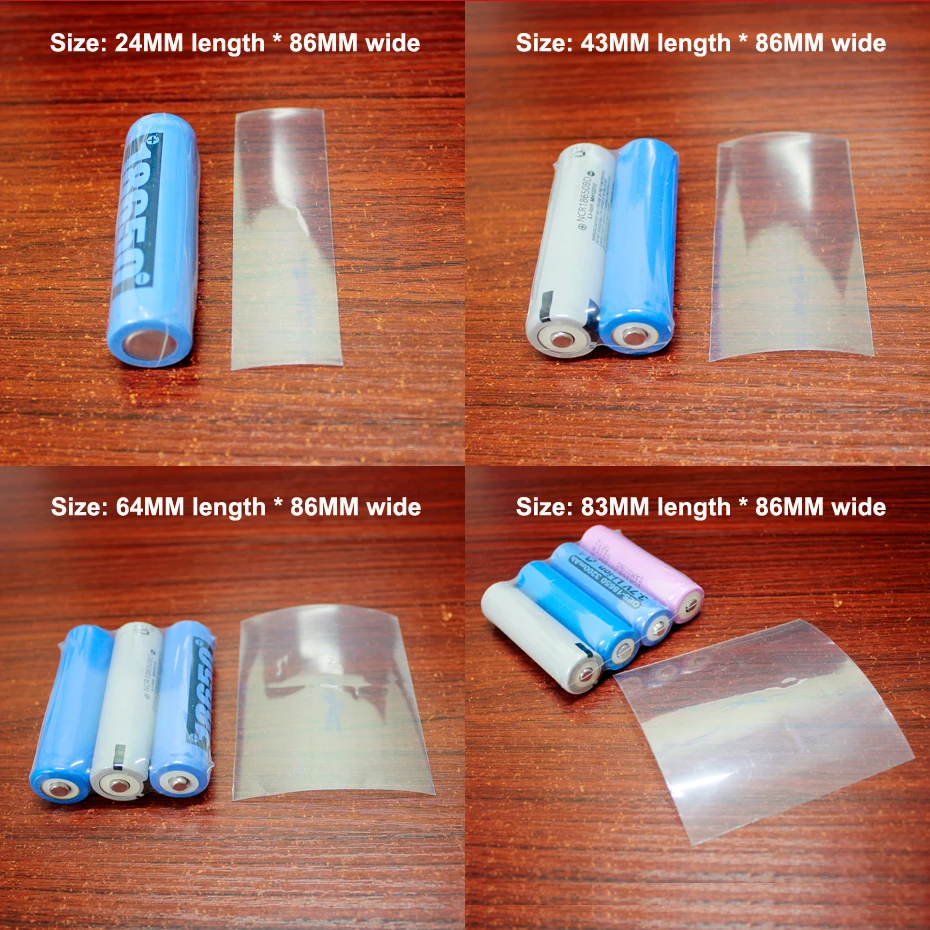 100pcs/lot Transparent color 18650 lithium battery skin PVC shrink film heat shrinkable sleeve Packaging insulation film