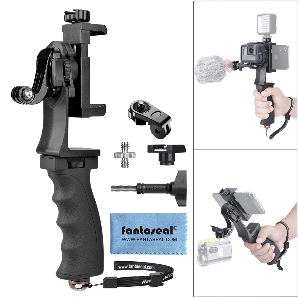 2in1 Action Camera+Smartphone SYN Video Kit Hand Grip Stabilizer Camcorder Handle Mount Vlog Rig Holder for Gopro Sony+iPhone