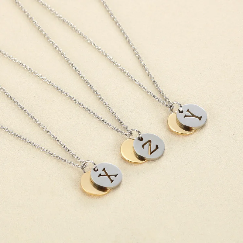 Stainless Steel Alphabet K 6pcs Initial Necklace Pendant Women Men Jewelry Stainless Steel Round Coin Letter Necklace Jewelry