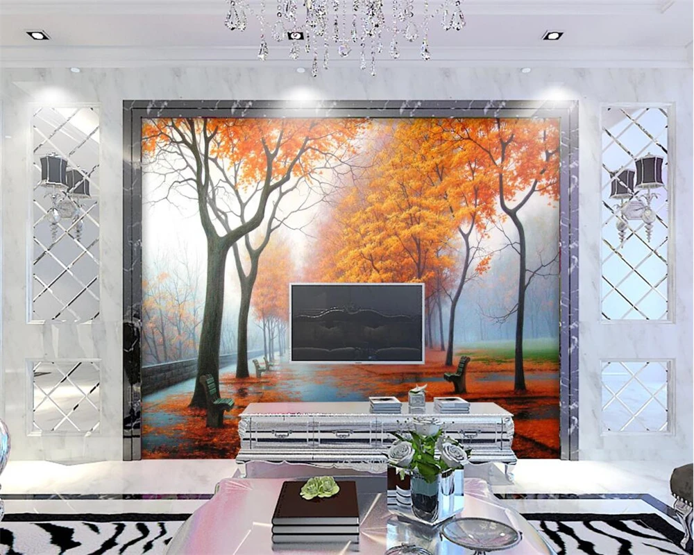 Beibehang Custom wallpaper fall woods park corridor TV background mural living room bedroom background walls mural 3d wallpaper