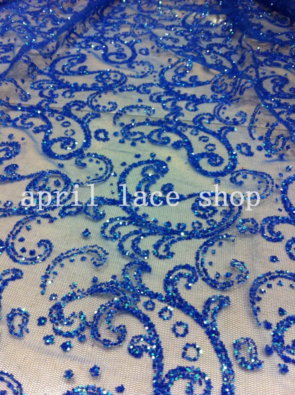 

blue mesh sequin breathable classic lace shining sequin fabric for wedding dress design/party dress! 5 Yards/lot