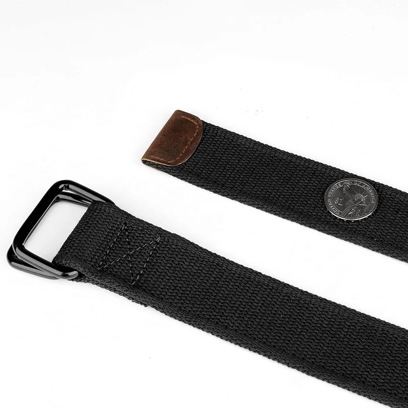 Plus Größe 100-190 cm Big&Tall Herren Doppelring Schnalle Baumwolle Canvas Stoff Stoff Gürtel Web Schwarz Taille Jeans – Detail 2