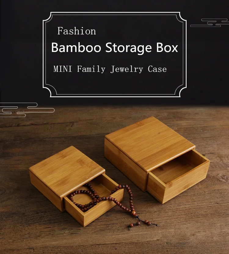 

High Quanlity Small Bamboo Box Fashion Jewelry Simple Storage Family Cases MINI Natural Display Gift Box W013