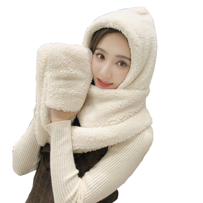 ZDFUR Hat female autumn and winter scarf gloves one-piece  Korean version of the tide wild students winter thick warm hat winter