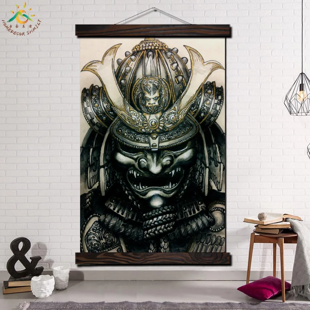 

Japan Warrior Modern Wall Art Print Picture And Poster Frame Hanging Scroll Canvas Painting Home Decoration