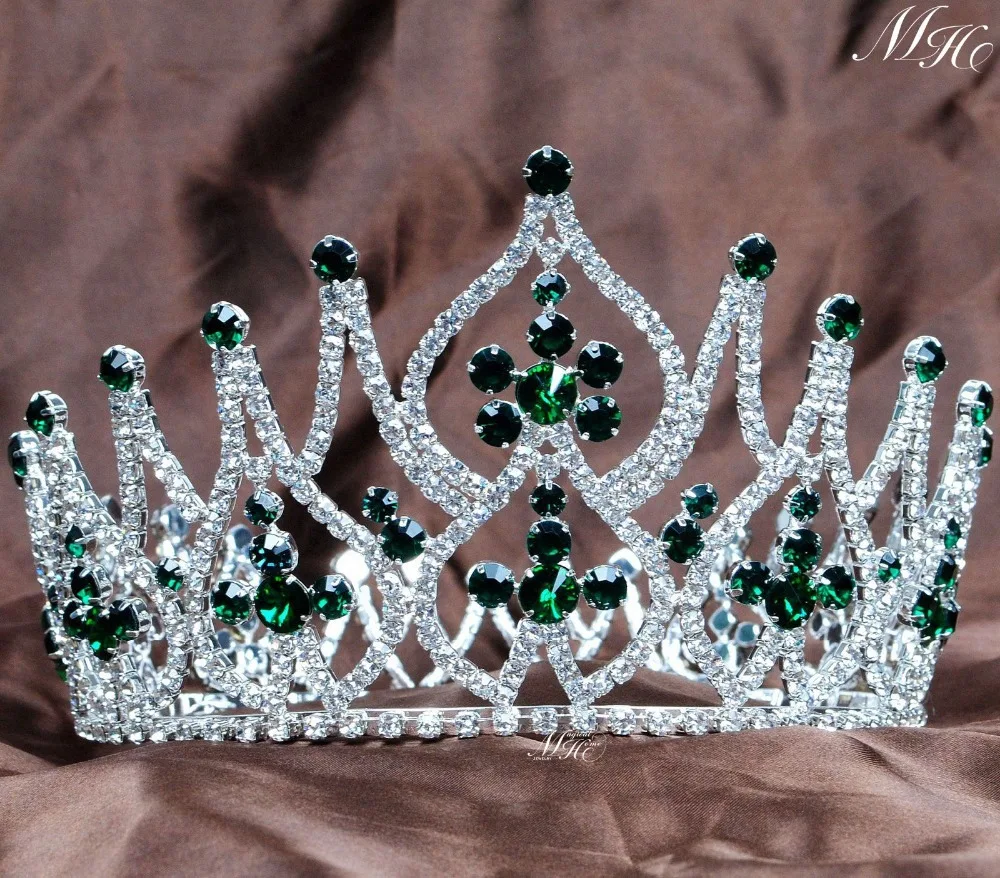 

4.25" Large Gorgeous Simulated Emerald Tiara Full Round Crowns Rhinestones Crystal Brides Diadem Pageant Party Prom Hair Jewelry