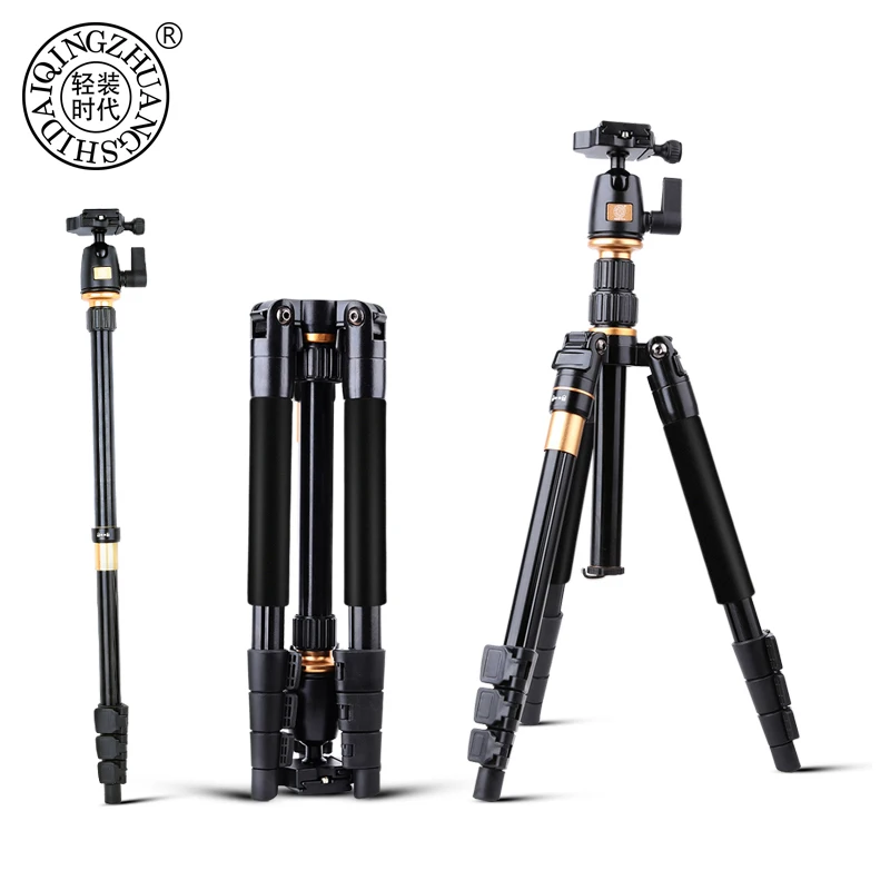 QZSD Q555 Aluminium Alloy Camera Tripod  Video Monopod Professional Extendable Tripod with Quick Release Plate and Ball Head