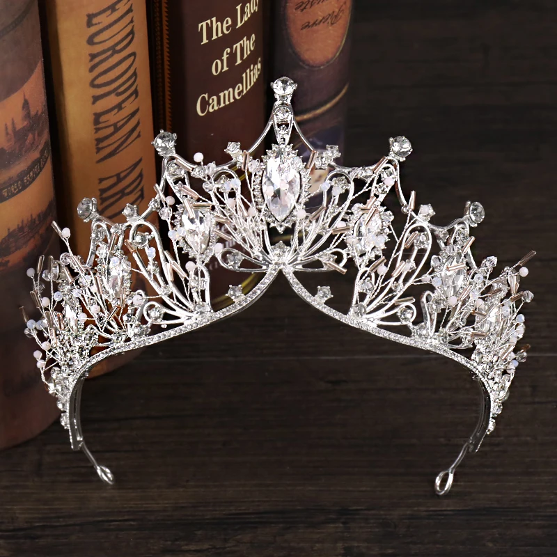 Corona grande Vintage plateada, corona de cristal barroco de lujo, adornos para el pelo de boda, diademas de novia, Tiaras y coronas