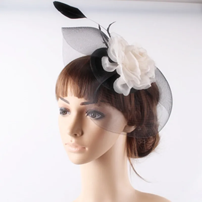 

Ladies Wedding Hair Accessories Satin Base Fascinator Hat Cocktail Hats with Silk Flower Occassion Headwear Party Headpiece