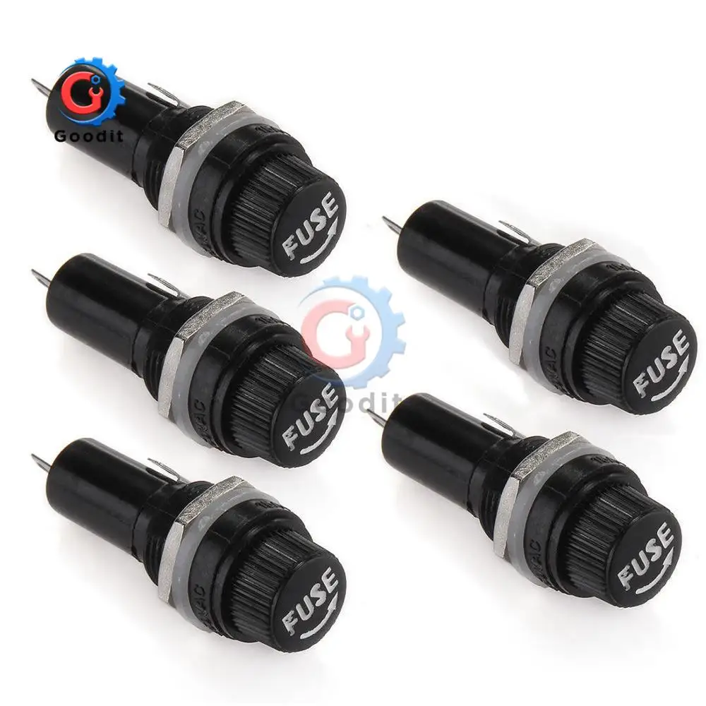 5Pcs/lot 5x20mm Fuse Holders 5x20 mm Black Insurance Tube Socket Fuse Holder 10A 250V AC 15A 125V AC For 5*20MM Insurance Panel