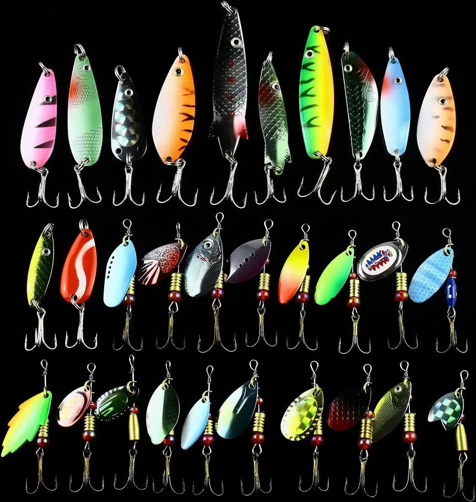 Lot 30PCS Fishing Lure spinner Spoon Metal Lures for Fishing sinkers artificial hard bait tackle Free Shipping