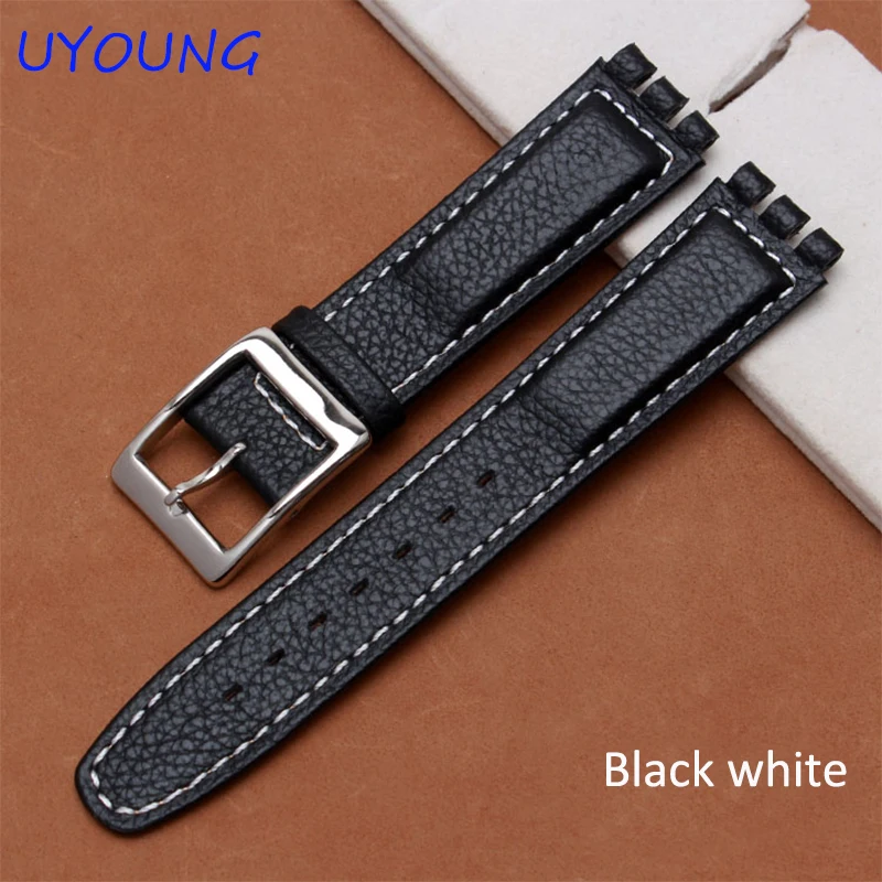 Quality genuine leather watchband 17mm replacement leather strap for swatch watch band mens womens YCS YAS YGS black bracelet