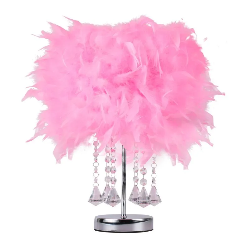 

Modern Colored Feather Bedroom Bedsides Table Lights Wedding Crystal Hanging table Lamps Study Room Desk Lighting Fixtures