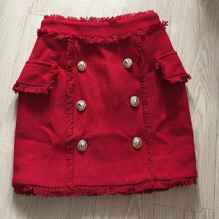 HIGH QUALITY Newest 2024 Runway Designer Skirt Women's Lion Buttons Tassel Wool Tweed Mini Skirt