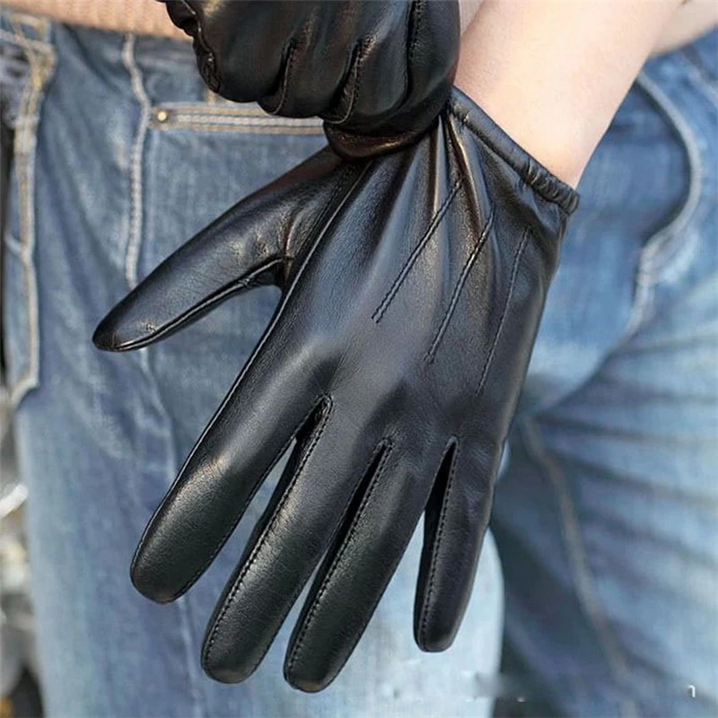 Rushed Men Genuine Leather Gloves Solid Adult Fashion Sheepskin Driving Glove Wrist Thermal Winter M017pq2