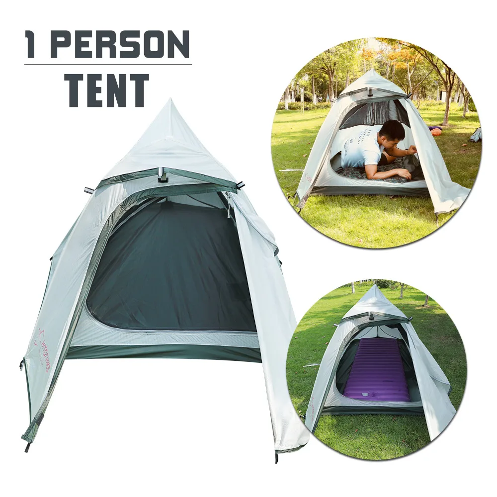 One Person Oudoor Ultralight Camping Tent 3 Season Professional 20D Silnylon Rodless Tent 1300g Easy Tent Set Up By Pole