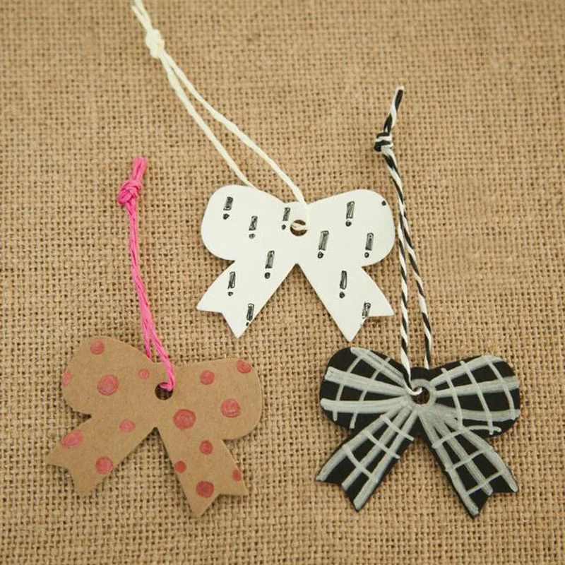 100Pcs DIY Kraft Paper Tags Bow Label Luggage Christmas Wedding Party Note Decoration Hang tag Kraft Gift 6x5cm