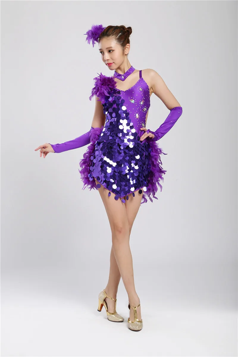 

Girl Latin Dance Dresses For Sequin feather style Cha Cha Rumba Samba Ballroom Tango Dance Clothing Kids Dance Costume