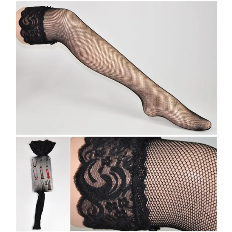 Sexy Women\'s Stockings Hollow Out Mesh Lace Top Party Thigh High Stockings Sexy Lingerie Hot Black Back Seam Fishnet Stockings