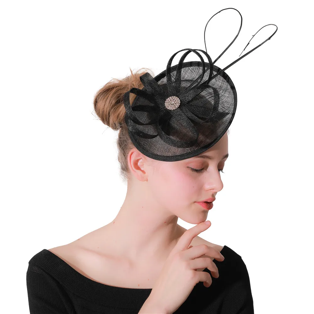 

Vintage Black Ostrich Quill Fascinators Elegant Party Sinamay Headdress Ladies Church Wedding Pillbox Hats And Hair Accessories