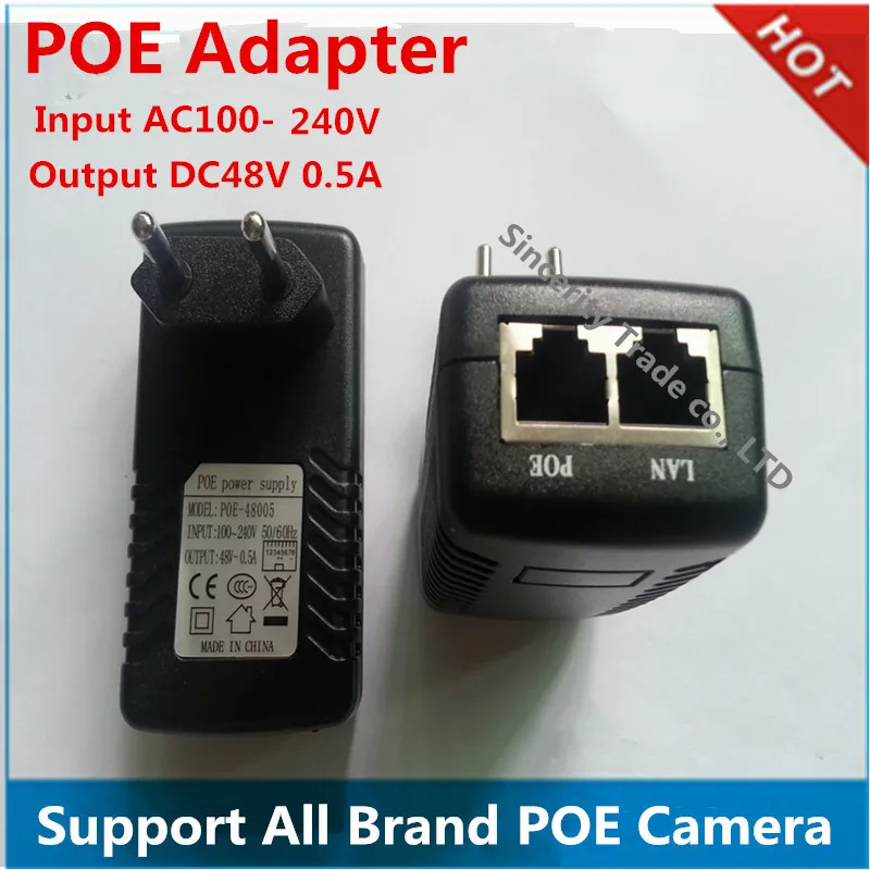 DC48 V 0.5A 100Mbps Base-T PoE Injector Power Adapter Compliant to IEEE802.3af input AC100-240V Support POE camera