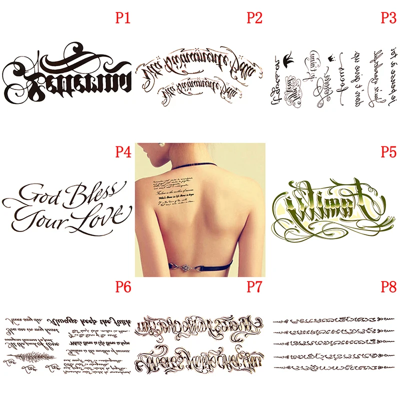 1 Sheet Temporary English Word Tattoo Stickers Black Letters Feather Body Art Tattoos Sticker Waterproof For Temporary Tattoos