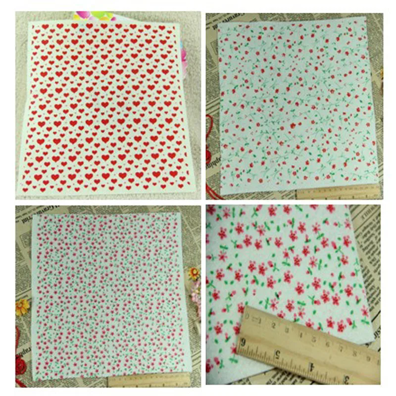 New Design Pretty Red Heart & Flower Printed Nonwoven polyester felt, Fieltro feltro 14x14cm