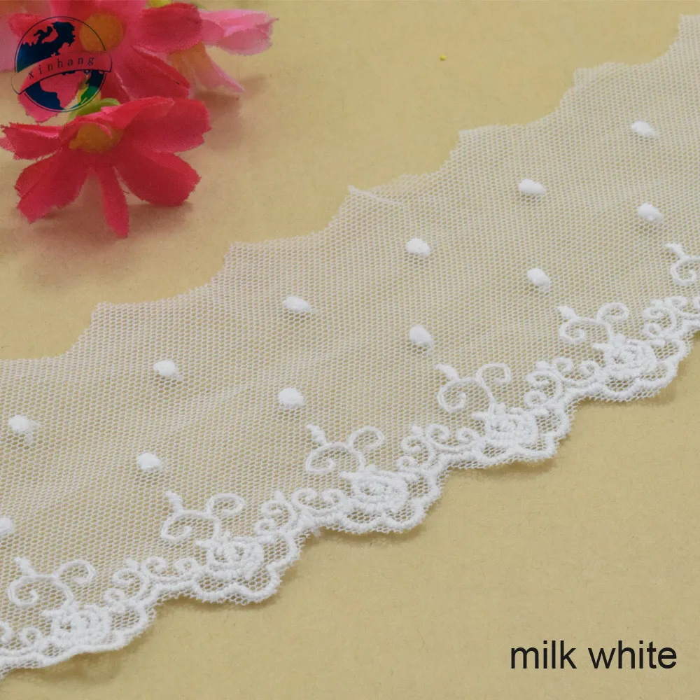 7cm Wide White Lace Cotton Embroidery Sewing Ribbon Fabric Guipure Diy Trims Warp Knitting DIY Wedding Garment Accessories#3802