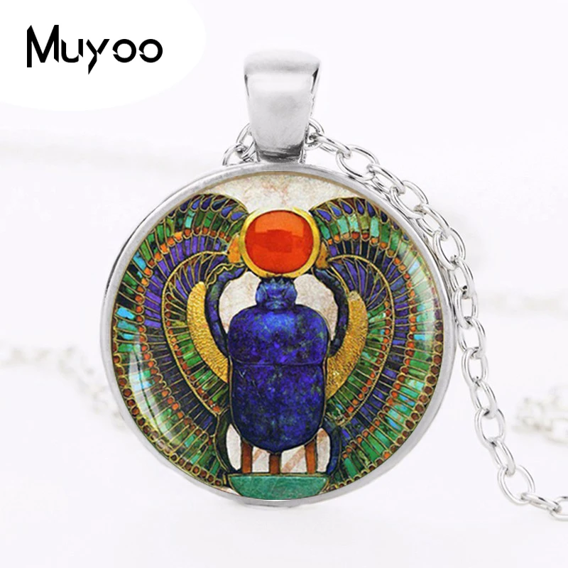 Wholesale 27MM Round Glass Dome Egyptian Scarab Pendant Choker Necklace , Ancient Egypt Jewelry, Egypt Necklace HZ1