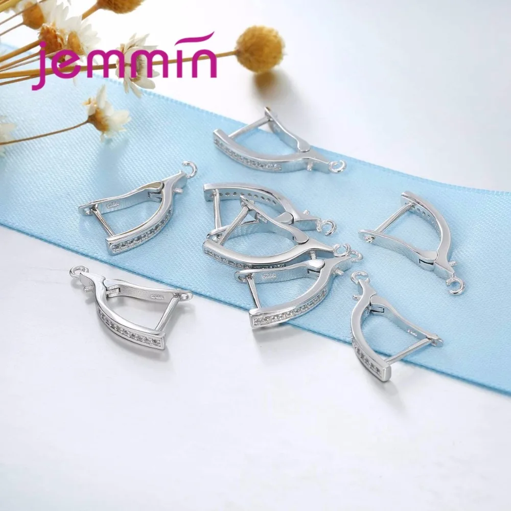 Geometric 925 Sterling Silver  Hoop Earrings Clasp For DIY Jewelry Accessory Rhinestone Hooks Ear Wire Findings 10PCS