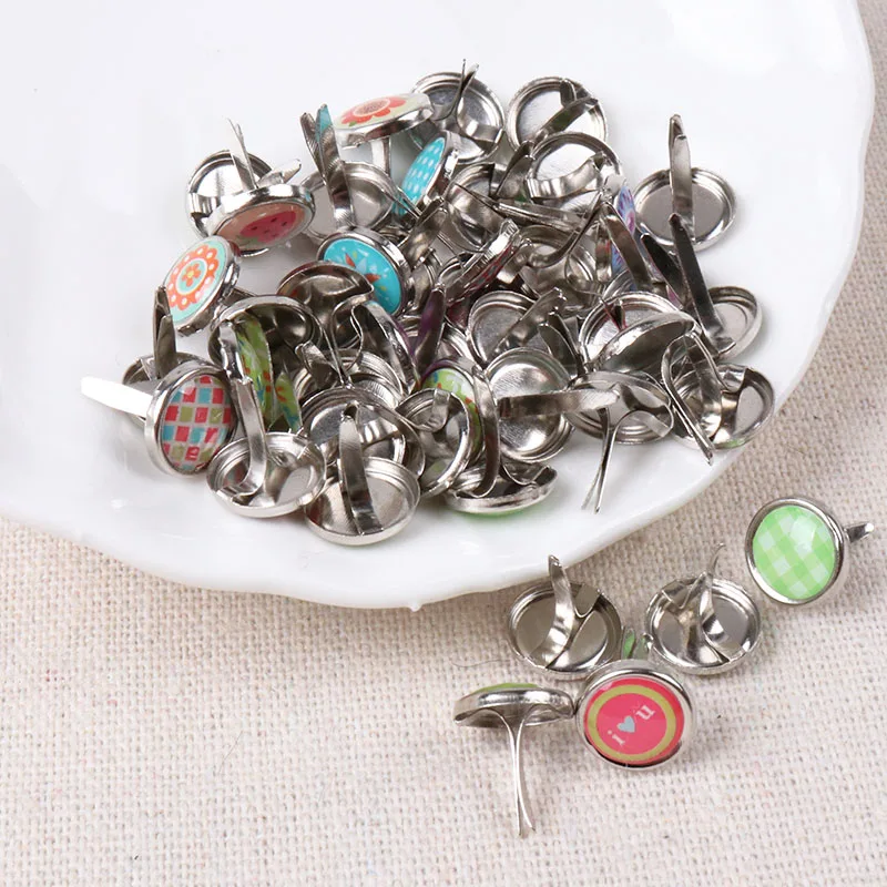 20pcs Mixed Round Metal Brad Studs Spikes Scrapbooking Embellishment Fastener Brads Crafts Pushpin Decoration 10x12mm MZ5X