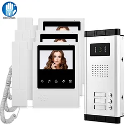 4.3'' TFT Wired Video Intercom Doorbell System for Home 3 Apartments Monitors Video Doorphone +IR Night Vision Camera 700TVL