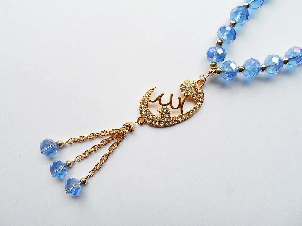 2022 Classic 2R Rope Chain Sky blue crystal Muslim bracelet With elastic Plated gold alloy chain Link Muslim pendant bracelets