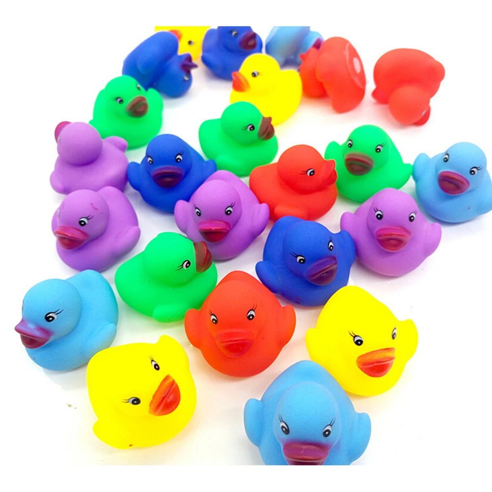 12pcs Cute Mini Colorful Rubber Float Squeaky Sound Duck Bath Toy Baby Bathroom Water Pool Funny Toys for Girls Boys Gifts