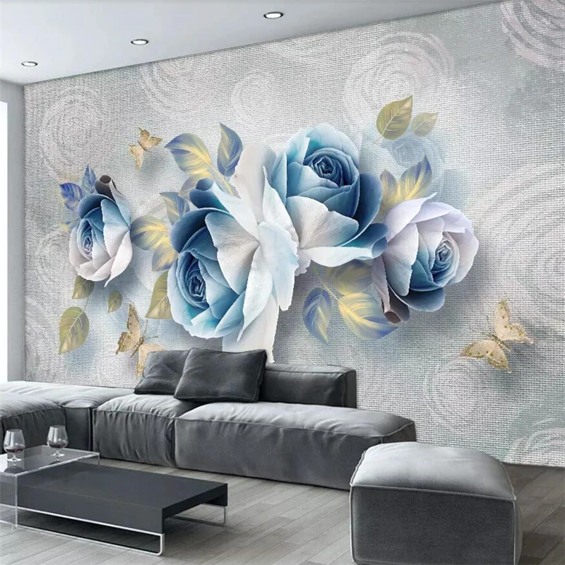 

wellyu 3D three-dimensional relief rose European retro TV background wall custom large mural green wallpaper papel de parede