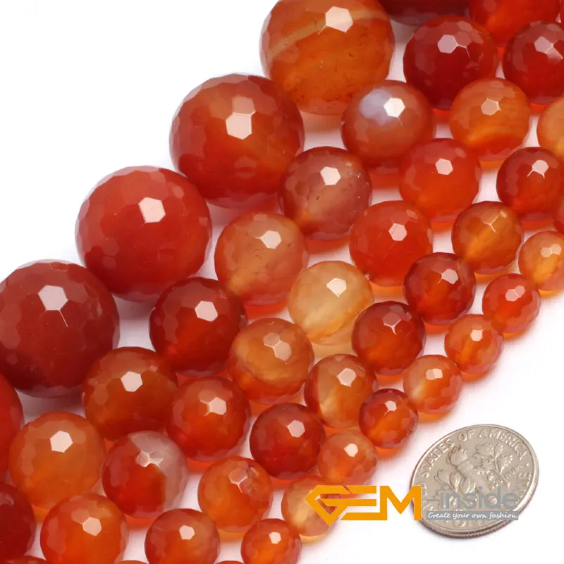 Natural Stone Round Faceted Red Carnelian Beads For Jewelry Making Strand 15\