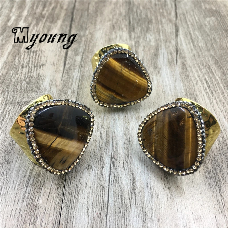 Fashion Tiger Eye Stone Rings With Rhinestone Paved,Gems Stone Rings for women MY1986