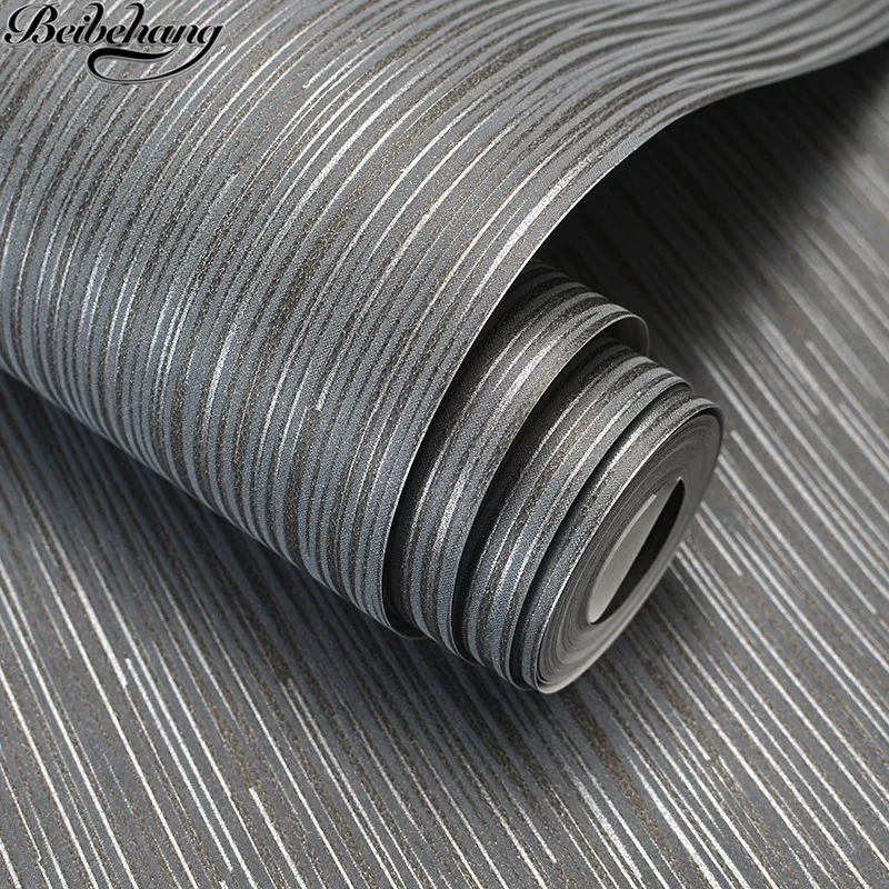 beibehang Contemporary and contracted wind plain non-woven living room TV setting wall paper gray pinstripe bedroom wall paper