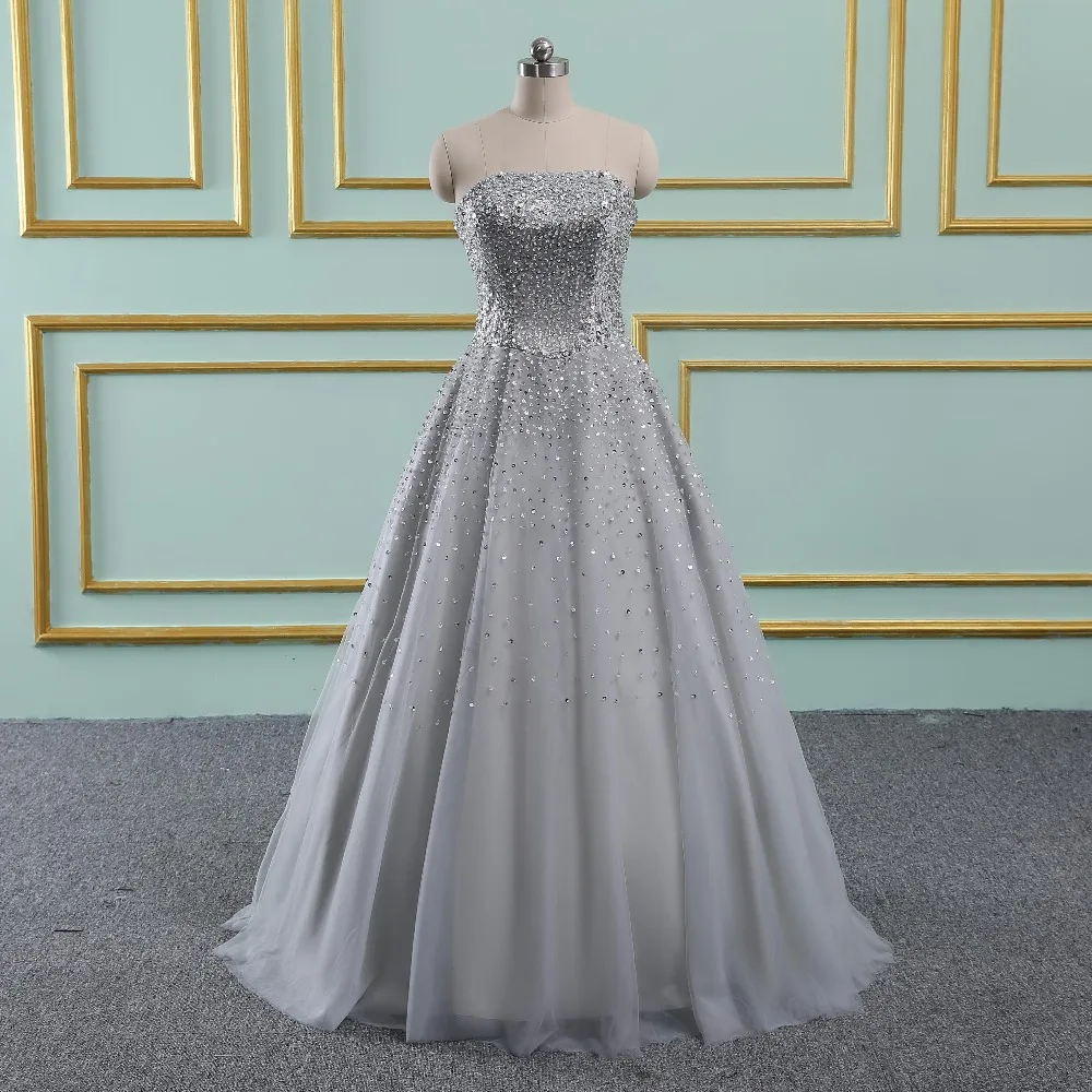 Vinca sunny Silver Real Sample Ball gown Beaded Puffy Tulle Special occasion long sexy prom dresses 2020 new arrival