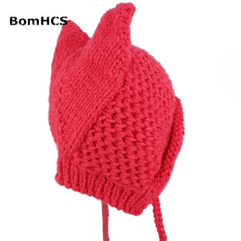 BomHCS 22 Colors Very Cute Fox Ears Hat 100% Hand Made Cold Weather Knitted Warm Beanie