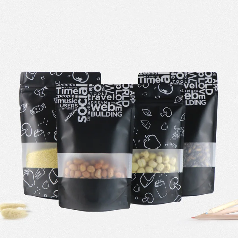 500pcs/lot 2 Size Black Stand up Plastic bag  frosted self-sealing snack Retail Packaging bag wholesale