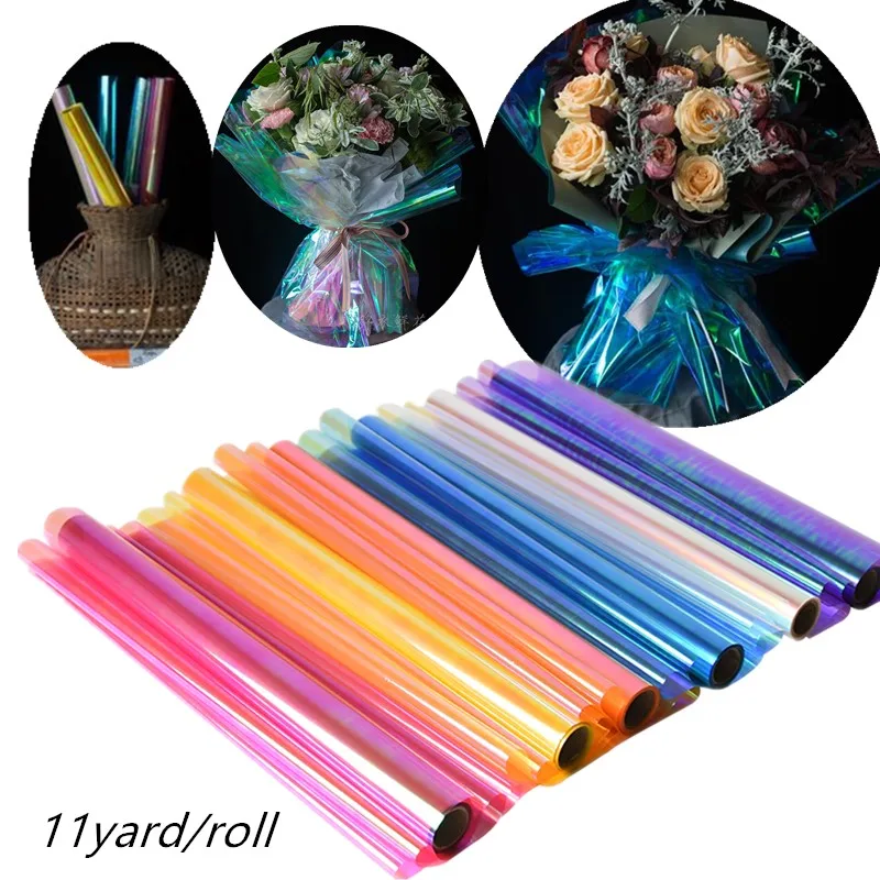 11yard/roll Rainbow Cellophane Flower Wrapping Paper rollPackaging Craft Gift Packing paper Flower tissue paper