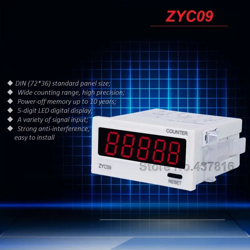 

5-digit LED Digital Display Counter Addition Counting 10 Years Power-off Memory Wide Counting Range ZYC09