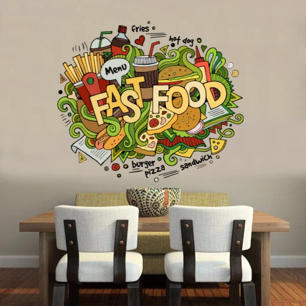 

I Love Fast Food Illustration Fashion Wedding Decor Vinyl Waterproof Wall Sticker Bedroom Wallpaper Wall Decal Baby Rooms Decor