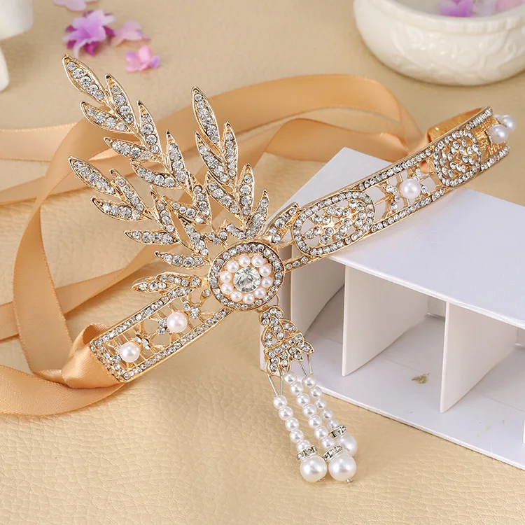 The Great Gatsby Bridal Hair Accessories Crystal Pearl Tassels Hair Headbands Hair Jewelry Wedding Brides Hairband Tiaras Crowns