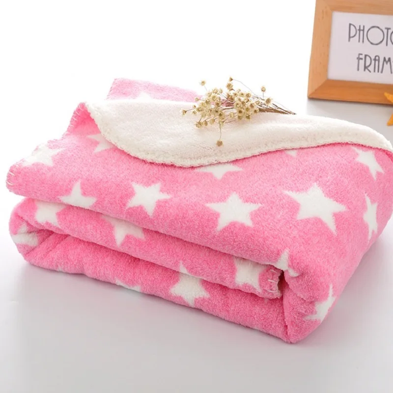 Baby Blanket Thermal Coral Fleece Star Blanket Infant Swaddle Nap Receiving Stroller Wrap For Newborn Baby Bedding Bebe Blankets